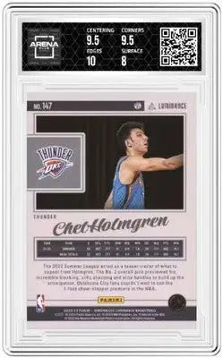 Graded Chet Holmgren basketball card from Panini Chronicles featuring Luminance Pink Arena