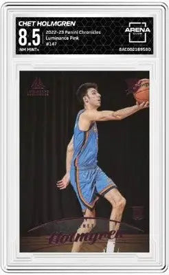 Chet Holmgren basketball card from Panini Chronicles Luminance Pink Arena Club series