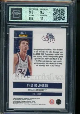 9.5 graded Panini Chronicles Draft Picks Pink Chet Holmgren basketball card in protective case