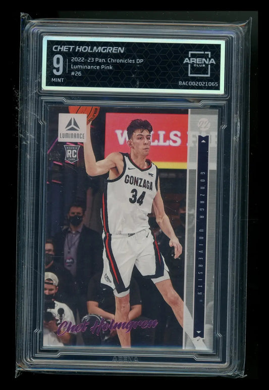 2023 Panini Chronicles Luminance Pink Chet Holmgren basketball card graded BGS 9