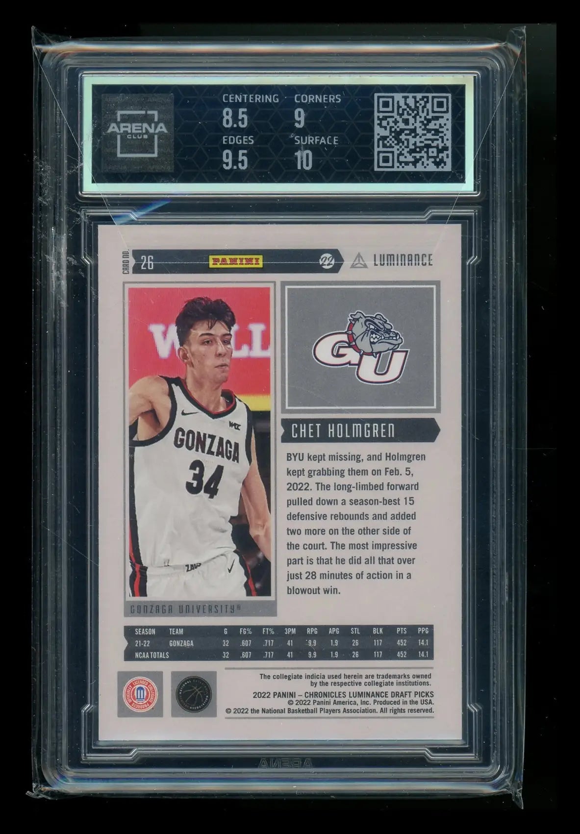 1996 Upper Deck Arena Chey Holmberg basketball card graded PSA with Panini Chronicles Luminance Pink design