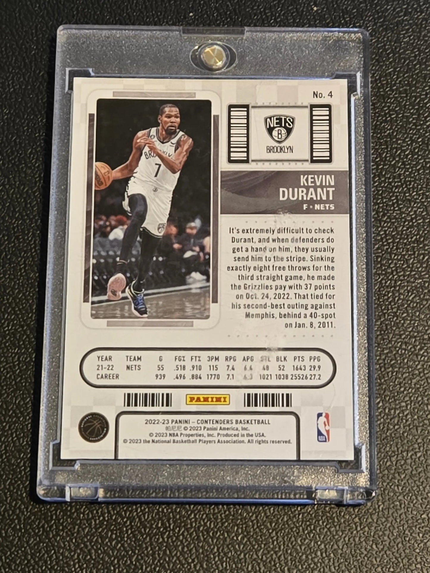 Kevin Durant basketball card 2022-23 Panini Contenders Durant Game Ticket Blue