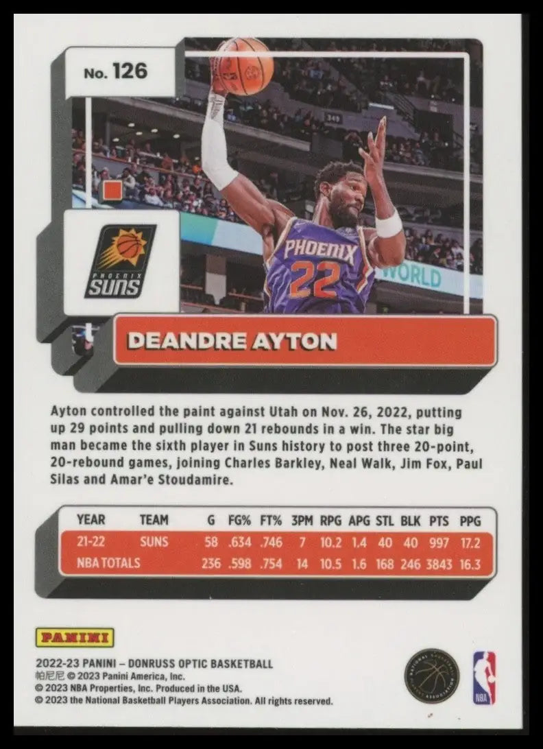 2022-23 Panini Donruss Optic DeAndre Ayton #126 Phoenix Suns Basketball Card NBA