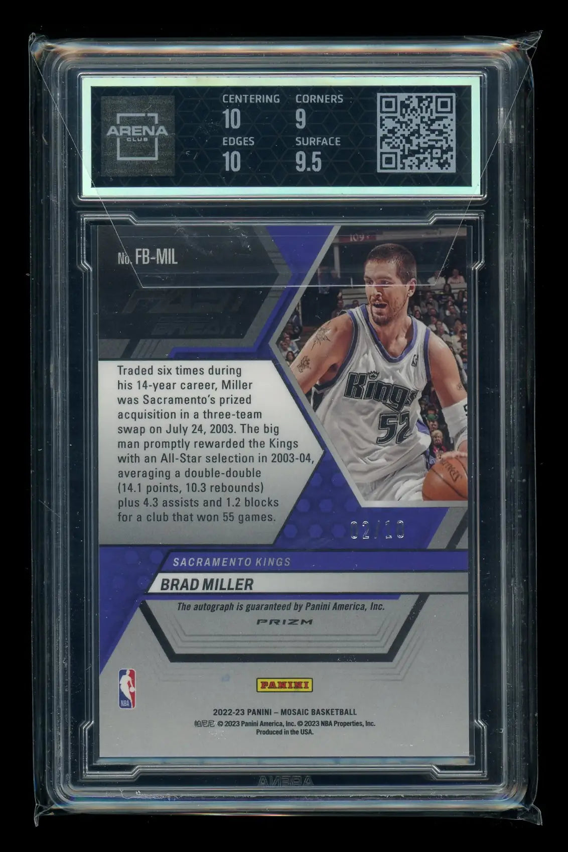 2022-23 Panini Mosaic Fast Break Auto Gold Brad Miller #FB-MIL Auto 02/10 AC 9.5 - Trading Card