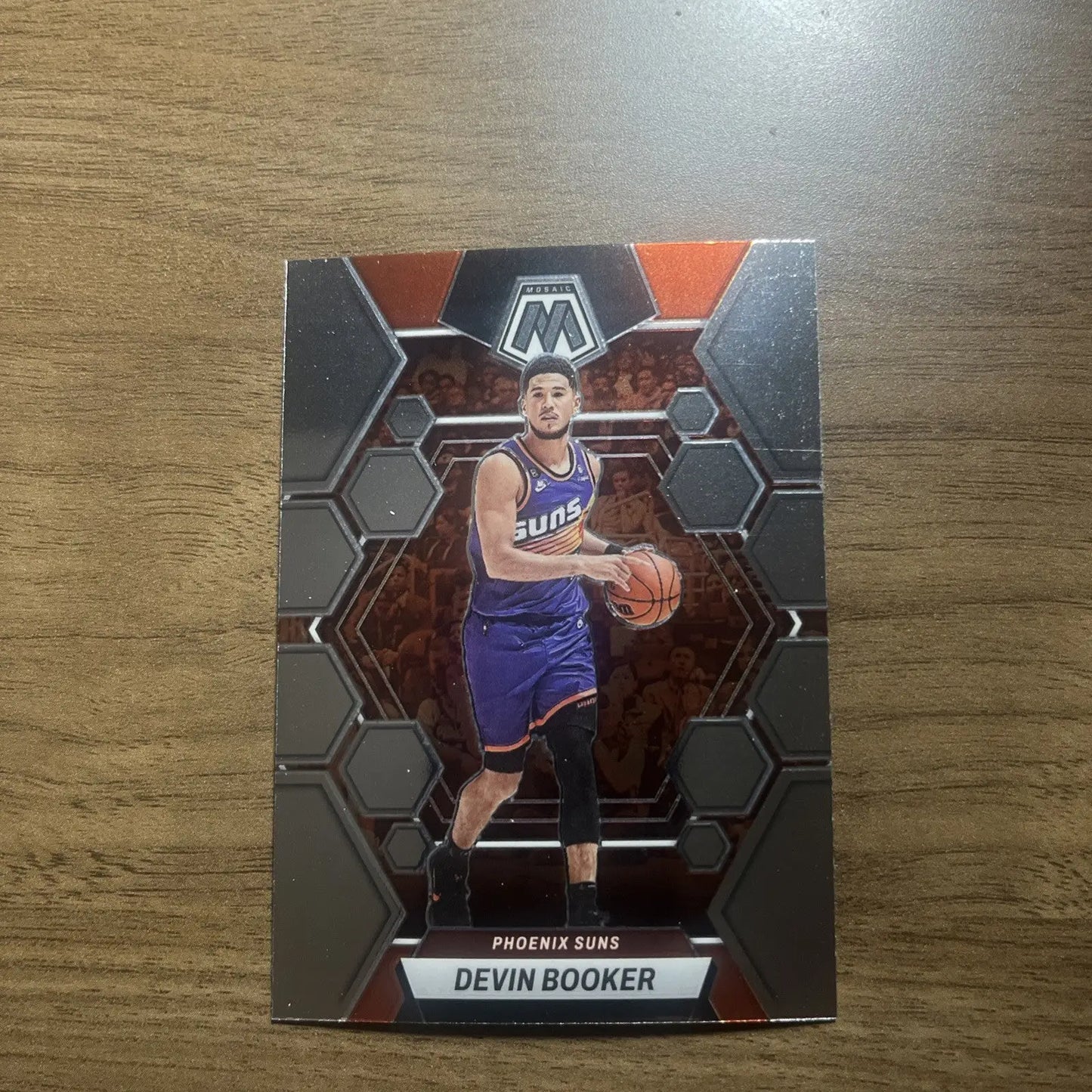 Devin Booker trading card from 2022-23 Panini Mosaic Silver Prizm #30 Suns
