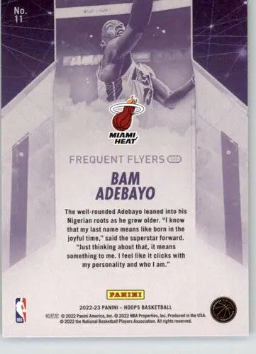 Original gloss Bam Adebayo NBA Hoops Frequent Flyers basketball card from 2022-23 Panini