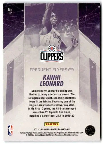 Kawhi Leonard NBA Hoops Frequent Flyers basketball card 2022-23 Panini Hoops Frequent
