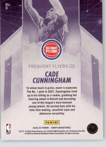 Cade Cunningham basketball card from Panini NBA Hoops Frequent Flyers series