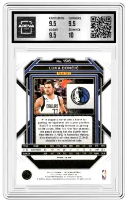 Graded Luka Dončić Panini Prizm Pink Ice basketball card from 2022-23 Panini Prizm Luka series