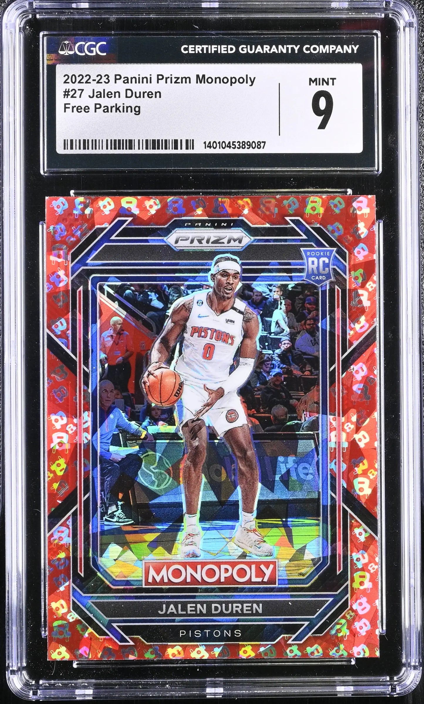 Graded Panini Prizm Monopoly Jalen Duren basketball card CGC 9 display