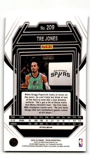 2022-23 Panini Prizm Prizms Green #209 Tre Jones NM-MT Spurs ID:55456 - Trading Cards