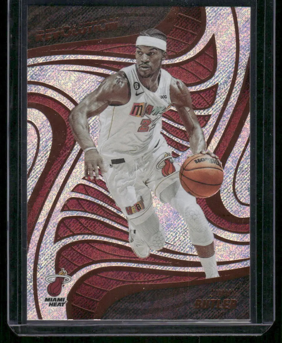 Basketball trading card featuring Jimmy Butler in Miami Heat uniform from Panini Revolution