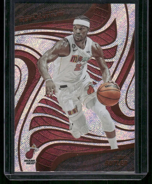 Basketball trading card featuring Jimmy Butler in Miami Heat uniform from Panini Revolution