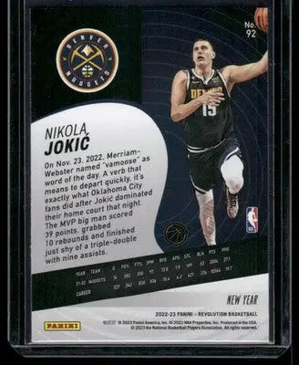 2022-23 Nikola Jokic Panini Revolution trading card displayed in New Year basketball product