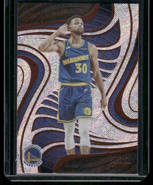 NBA basketball trading card featuring Stephen Curry in Golden State Warriors uniform from Panini Revolution Stephen series