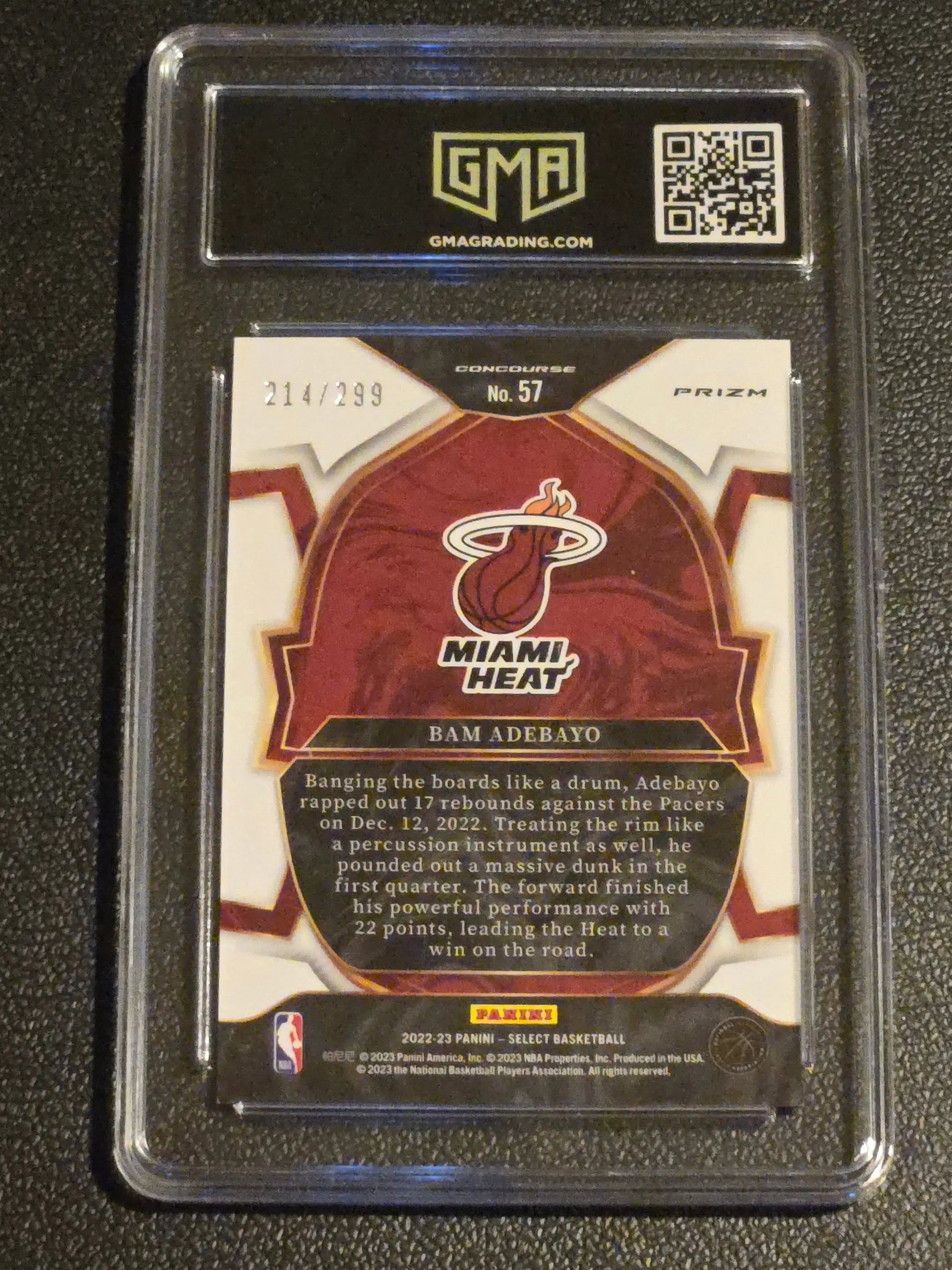 2022-23 Panini Select #57 Bam Adebayo Light Blue Prizms GMA 10 #/299