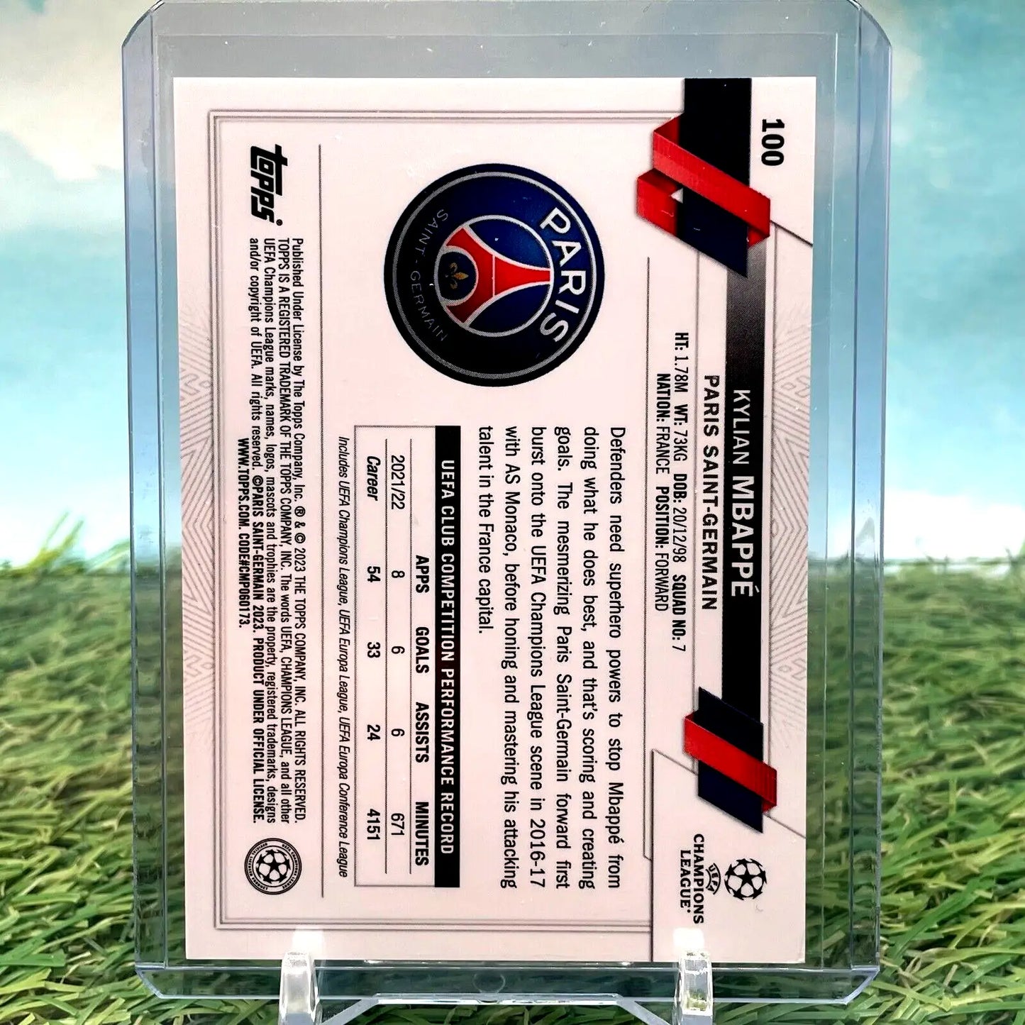 Kylian Mbappe trading card from 2022-23 Topps Chrome UEFA Soccer series