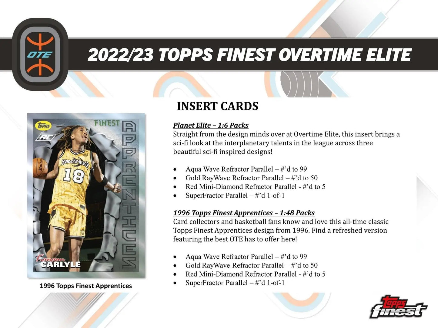 2022-23 Topps Finest Overtime Elite basketball trading card with red mini-diamond refractor
