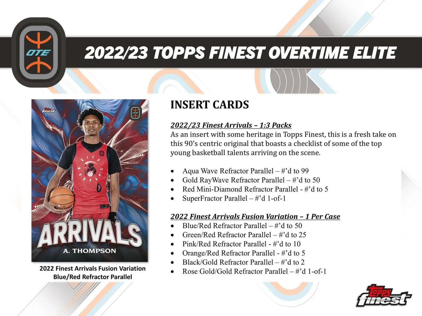 Basketball card information featuring 2022-23 Topps Finest Red Mini-Diamond Refractor Superfractor Parallel
