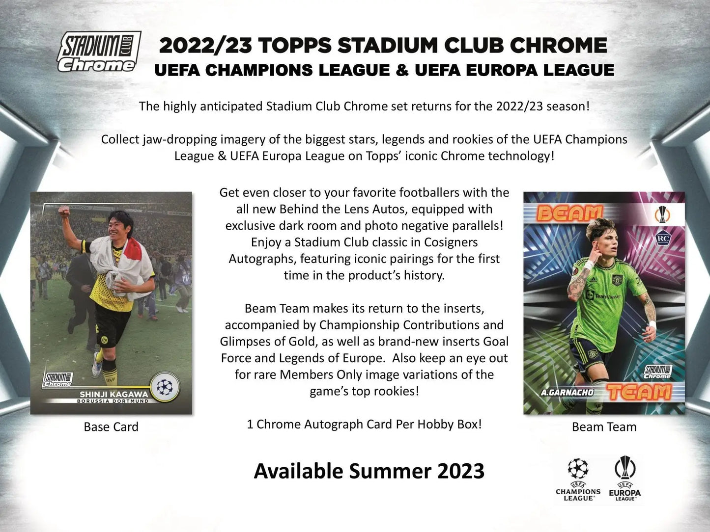 2022/23 Topps Stadium Club Chrome UEFA Soccer Hobby Box with wave and gold refractor parallels