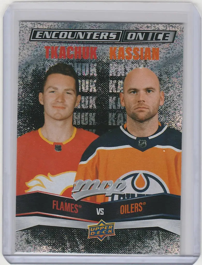 Hockey trading card of Matthew Tkachuk and Zack Kassian from Upper Deck MVP Encounters