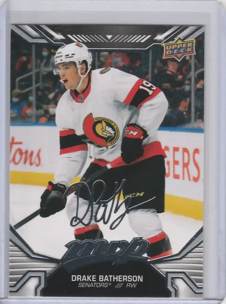 Hockey trading card of Drake Batherson from Upper Deck MVP Silver Script Ottawa Senators