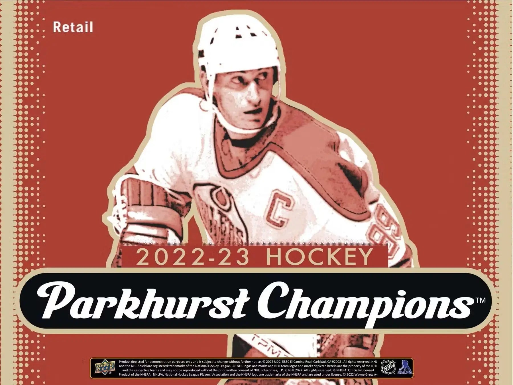 Retail box of 2022-23 Parkhurst Champions hockey cards featuring base set and set rookie cards
