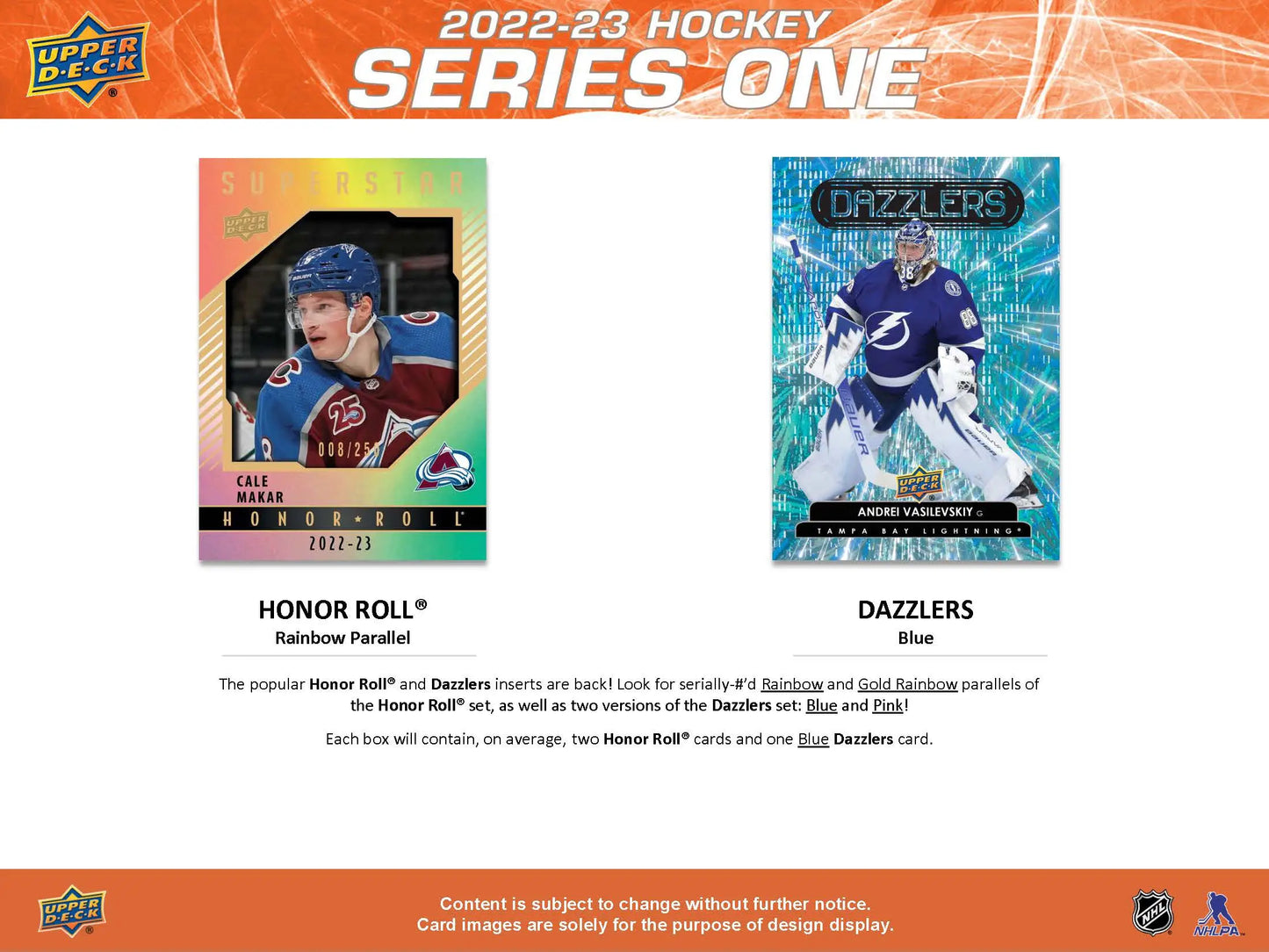 Two hockey trading cards from 2022-23 Upper Deck Series 1 with Young Guns images