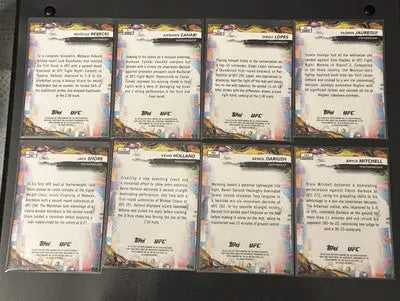 UFC trading card lot featuring rookies, vets, Prizm, Refrac, and base cards