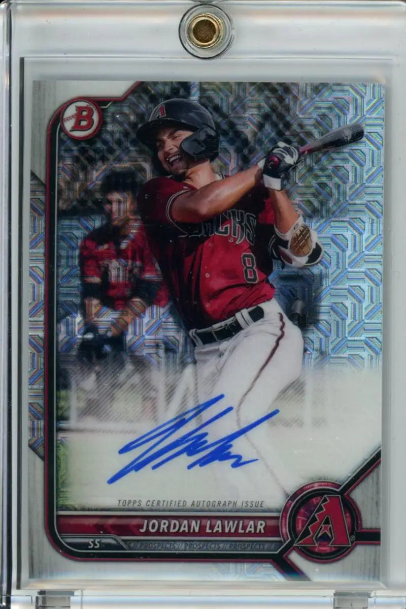 Jordan Lawlar autographed baseball card from 2022 Bowman Chrome Mega Box Mojo series
