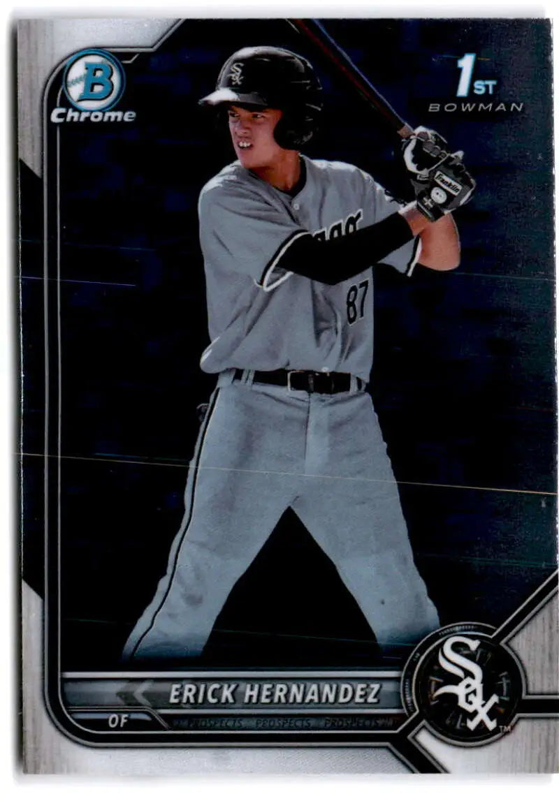 Chicago White Sox player in gray uniform at bat on 2022 Bowman Chrome Prospects card