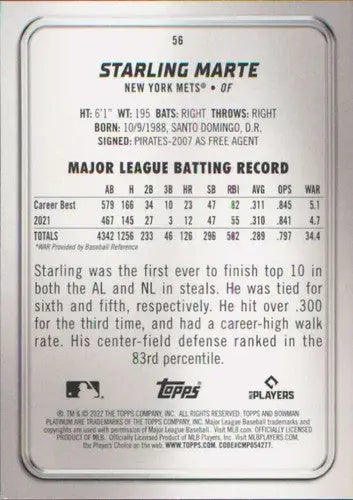 2022 Bowman Platinum #56 Starling Marte NM-MT Mets ID:51685 - Trading Cards