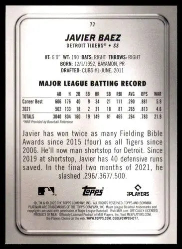 2022 Bowman Platinum #77 Javier Baez NM-MT Tigers ID:51688 - Trading Cards