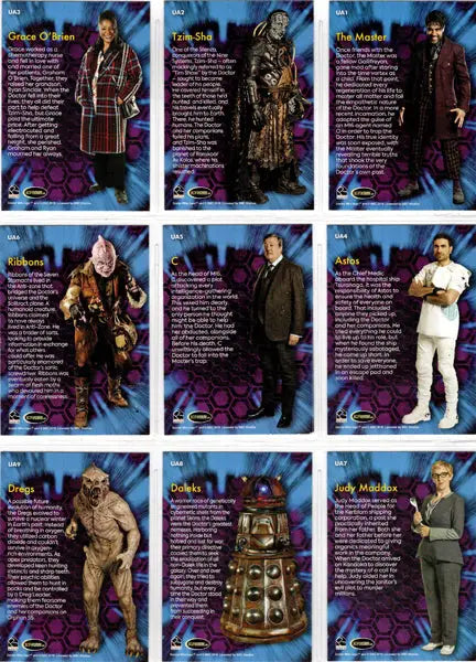 Collection of 2022 Doctor Who insert card set featuring Allies and Adversaries