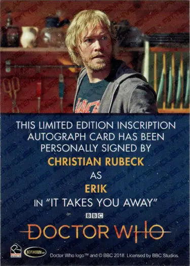 Christian Rubeck autograph on the 2022 Doctor Who inscription card collectible