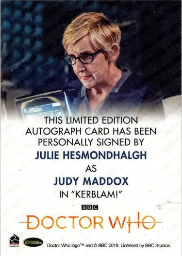 Julie Hesmondhalgh Autograph Card from 2022 Doctor Who Series 11 & 12 Full Bleed Autograph Card