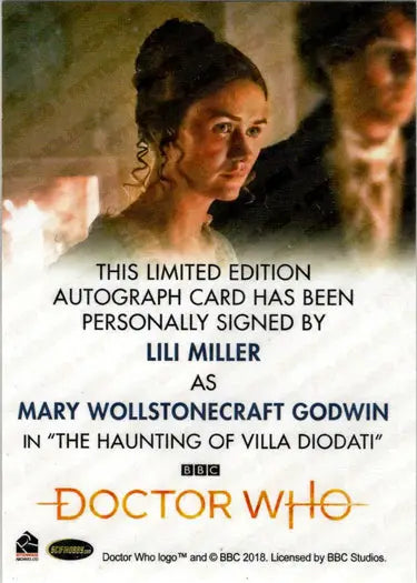 Lili Miller autograph card from the 2022 Doctor Who Series 11 & 12 full bleed collection