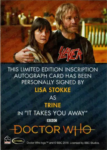 Lisa Stokke autograph inscription card from 2022 Doctor Who Series 11 & 12