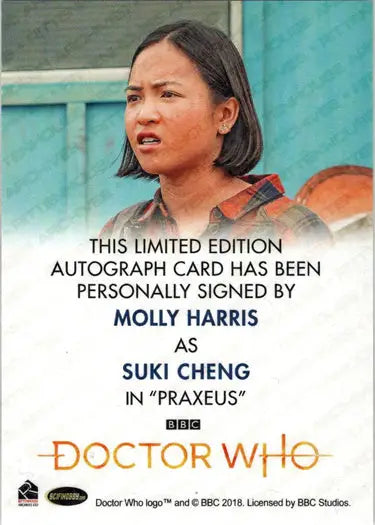 Molly Harris autograph card from 2022 Doctor Who Series 11 & 12 full bleed autograph card