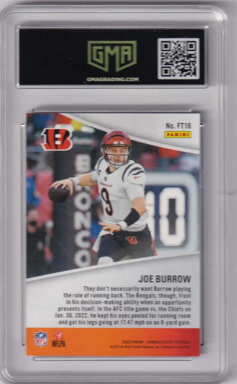 Graded Joe Burrow football card from Donruss Elite GMA 10 FT16 Joe Burrow series
