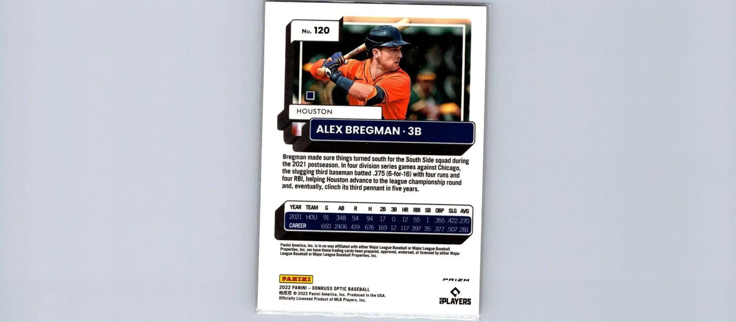 Alex Bregman Pink Prizm baseball card from 2022 Donruss Optic series