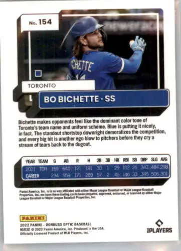 2022 Donruss Optic #154 Bo Bichette NM-MT baseball card with original gloss finish