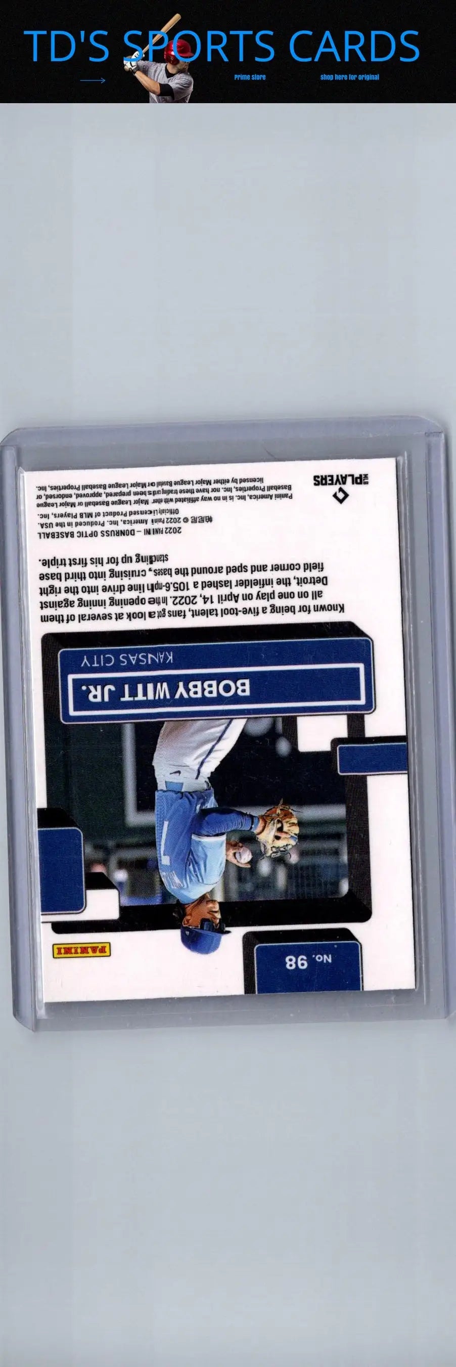 2022 Donruss Optic Bobby Witt Jr. baseball card front view showcasing player image