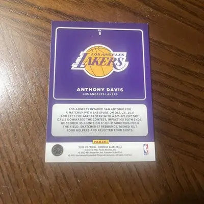 Anthony Davis basketball card from 2022 Donruss Production Line Lakers collection