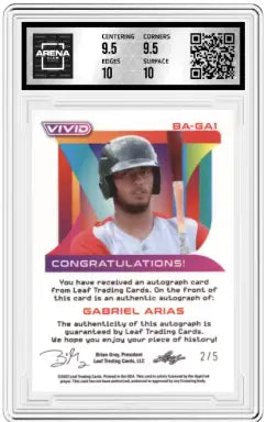 Autographed baseball card of Gabriel Arias from Leaf Vivid Gabriel Arena Club series