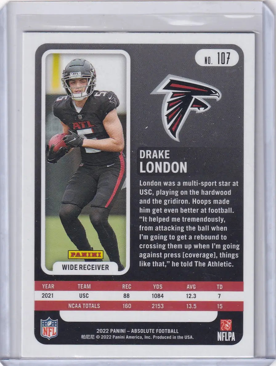 2022 Panini Absolute football card featuring Drake London as Falcons wide receiver