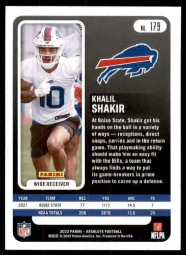 NFL trading card of Khalil Shakir from 2022 Panini Absolute with original gloss finish