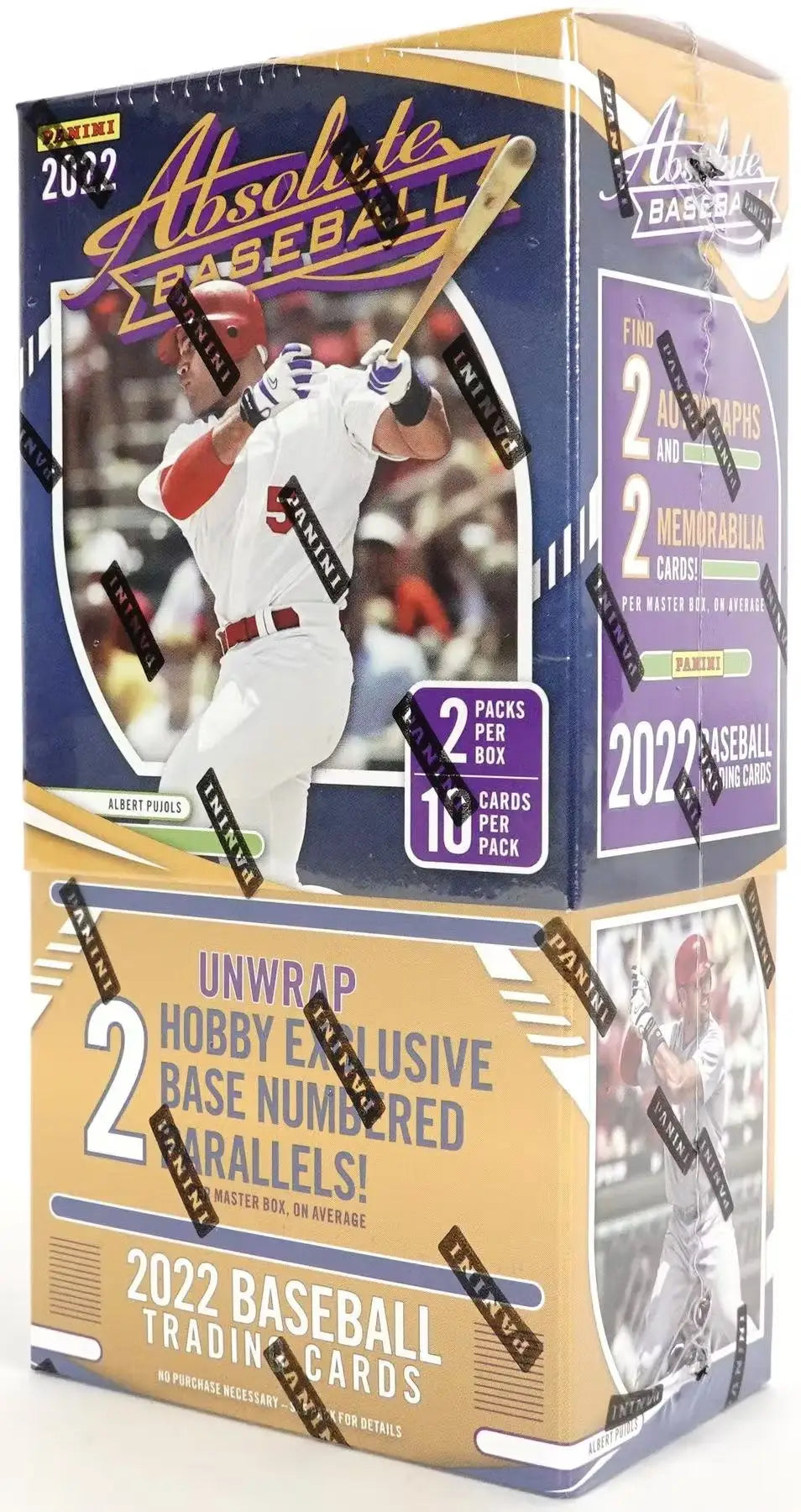 2022 Panini Absolute Baseball Hobby Box showcasing a player in white uniform with rookie signatures