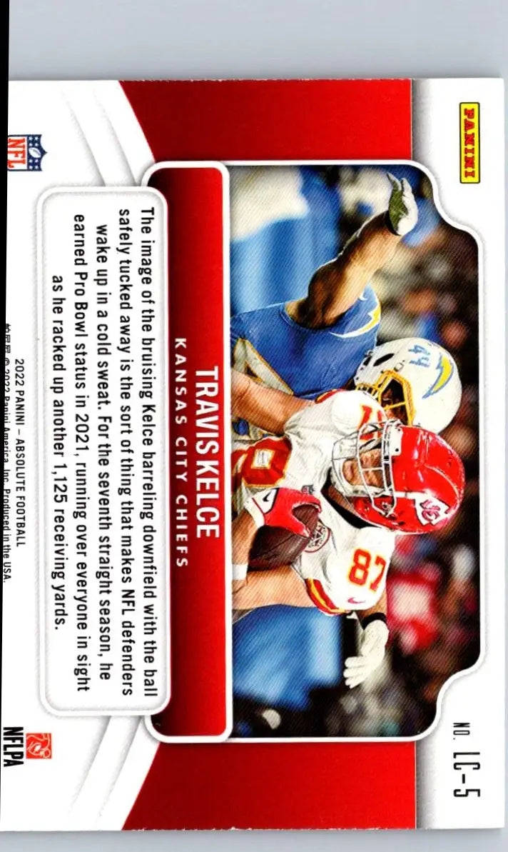 Football card featuring Travis Kelce from Panini Absolute 2022 Panini Absolute Last Call