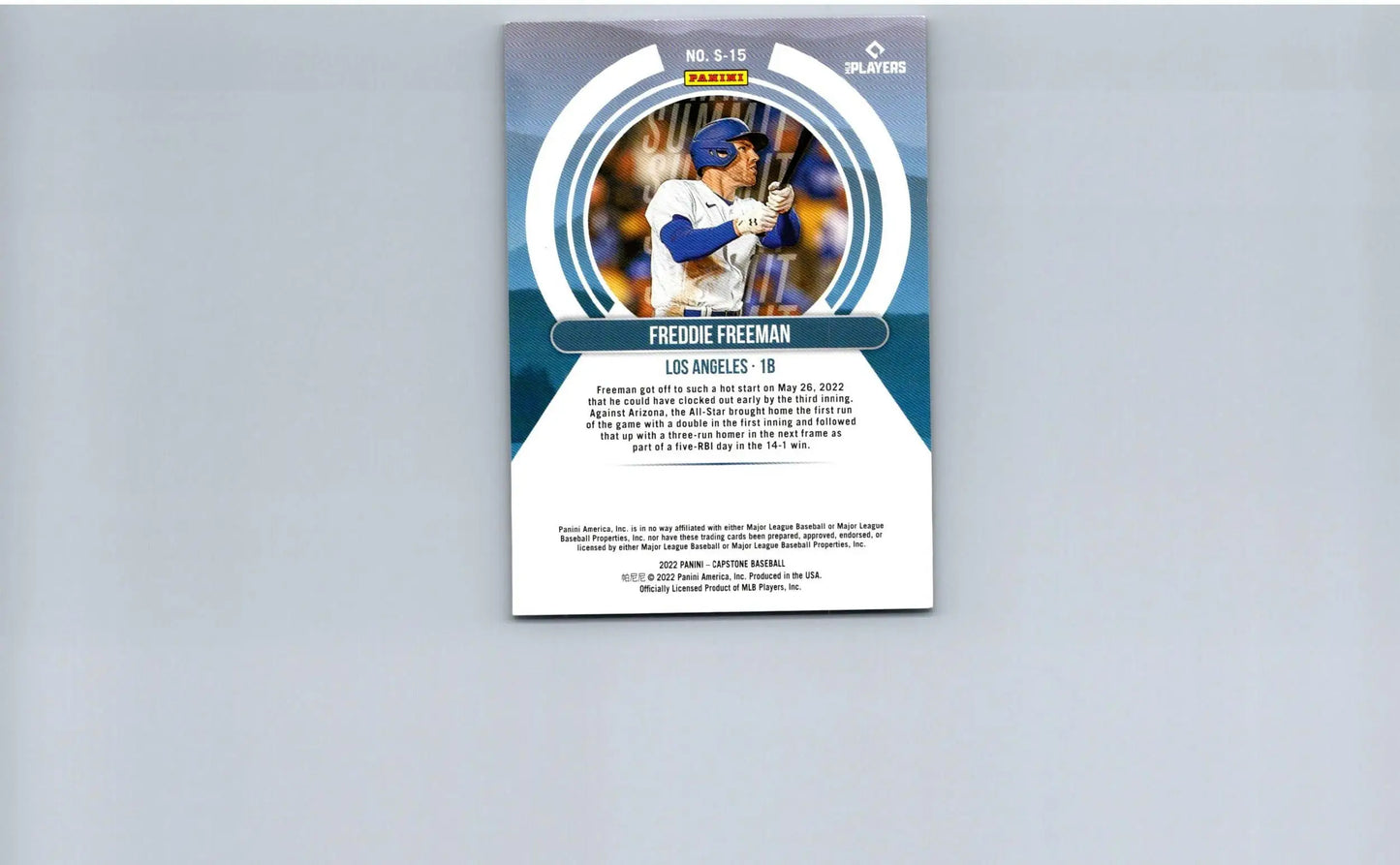 Baseball trading card of Freddie Freeman from 2022 Panini Capstone Summit series
